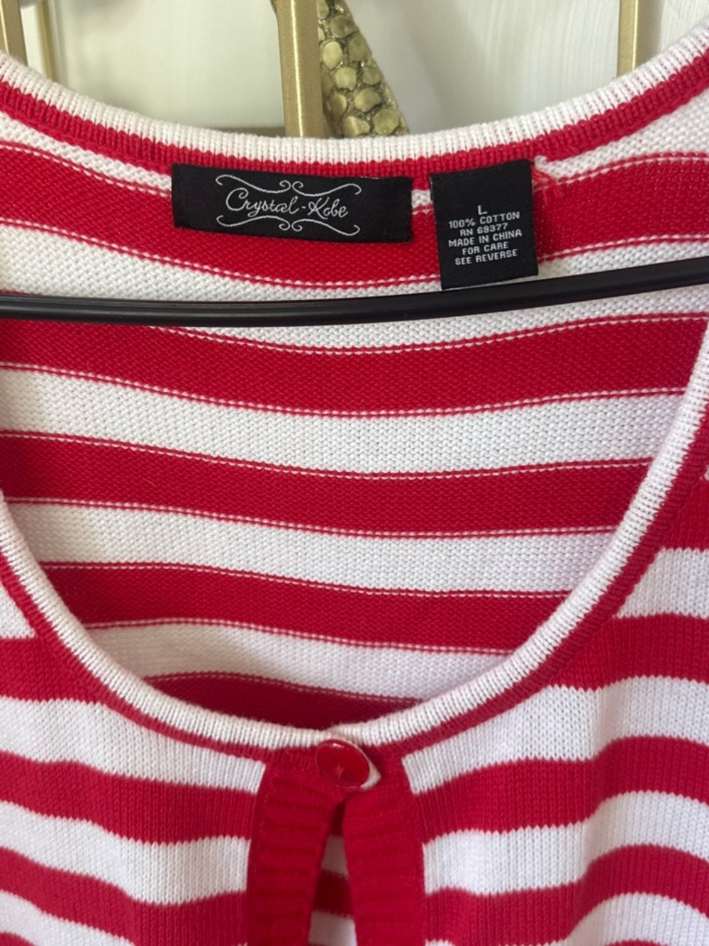 Crystal- Kobe Women’s Large Red & White Striped Women's Knit Top - Picture 6 of 11